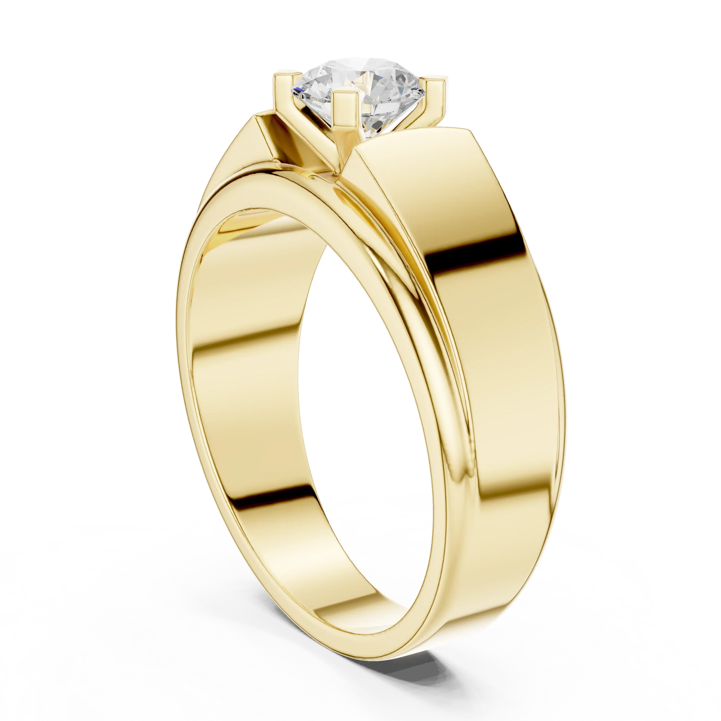 Wide Band Round Diamond Solitaire Ring