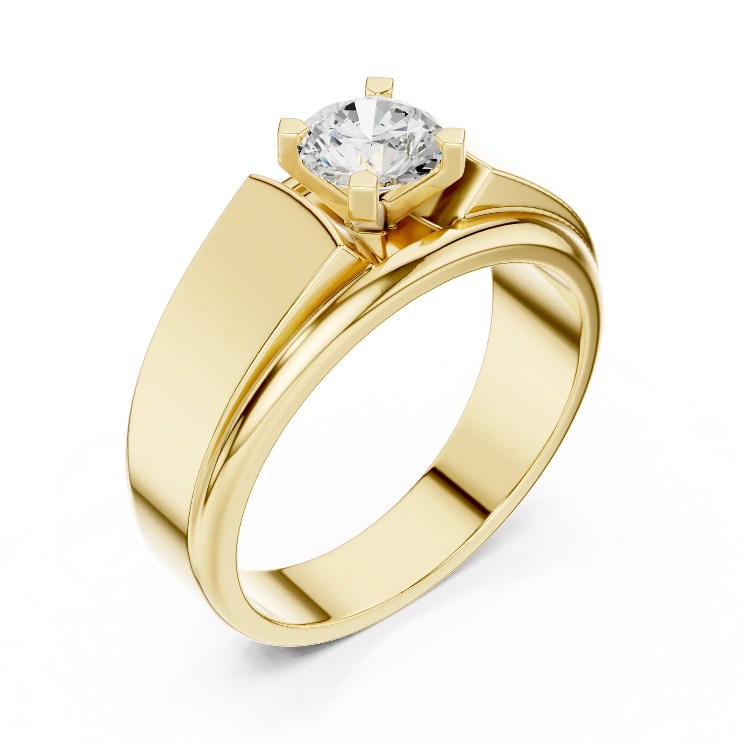 Wide Band Round Diamond Solitaire Ring