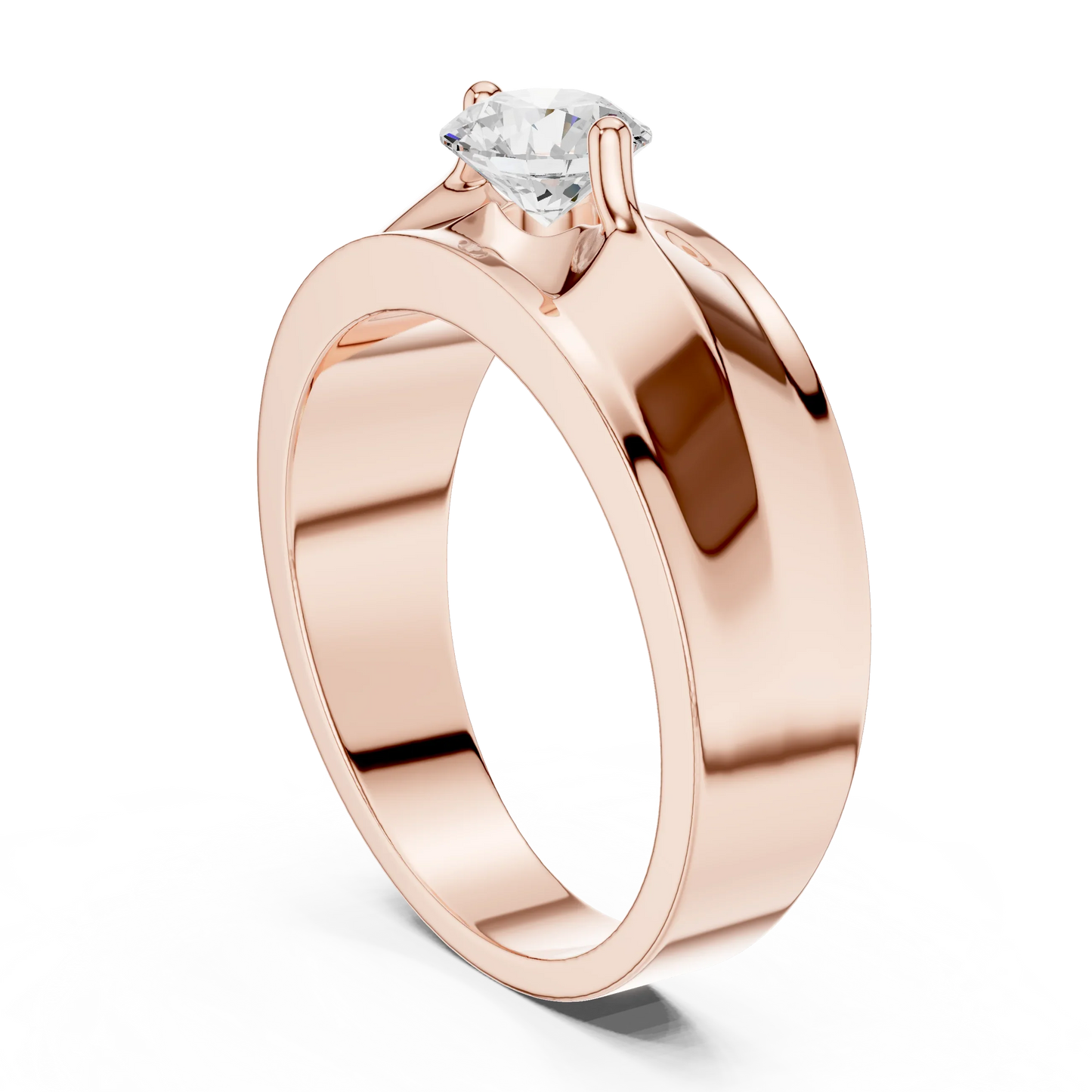 Round Diamond Cathedral Solitaire Ring with Wide Band