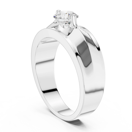 Round Diamond Cathedral Solitaire Ring with Wide Band
