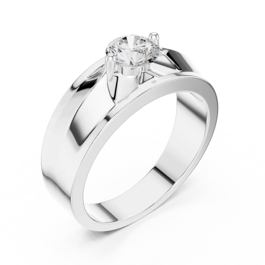 Round Diamond Cathedral Solitaire Ring with Wide Band