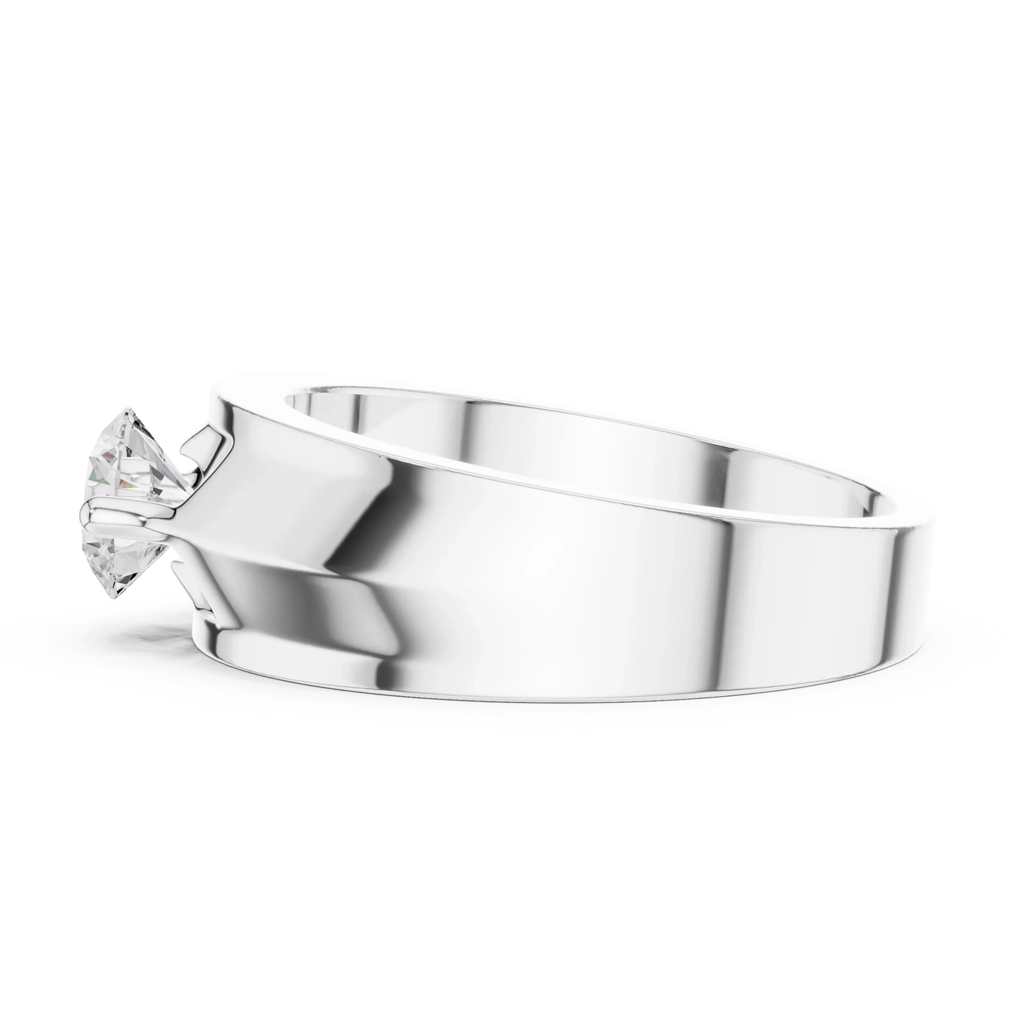 Round Diamond Cathedral Solitaire Ring with Wide Band