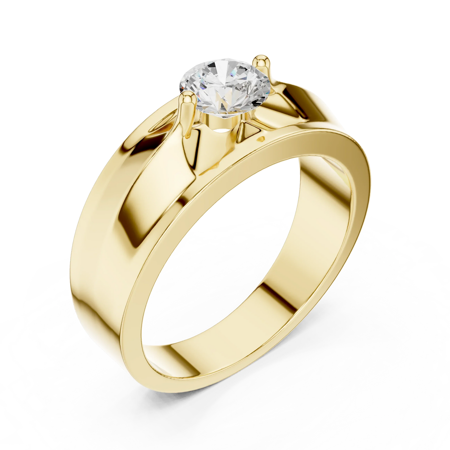 Round Diamond Cathedral Solitaire Ring with Wide Band