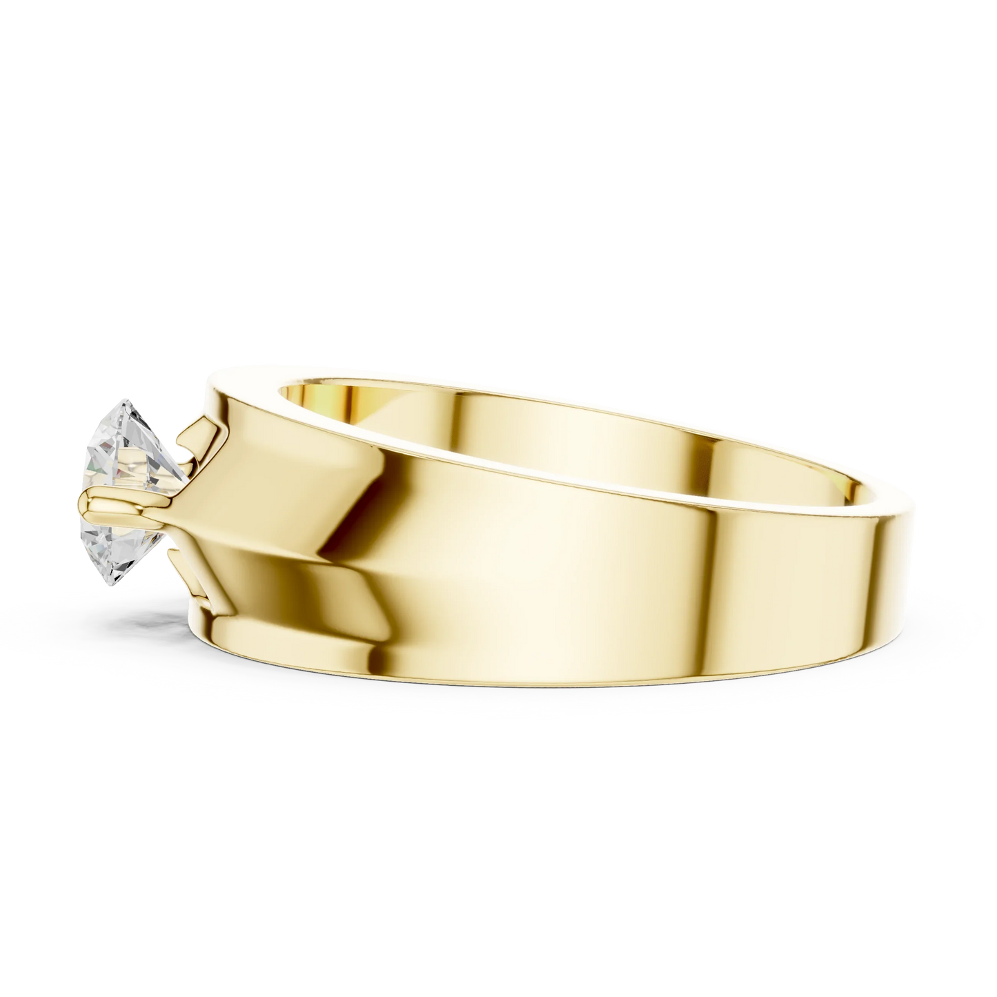 Round Diamond Cathedral Solitaire Ring with Wide Band