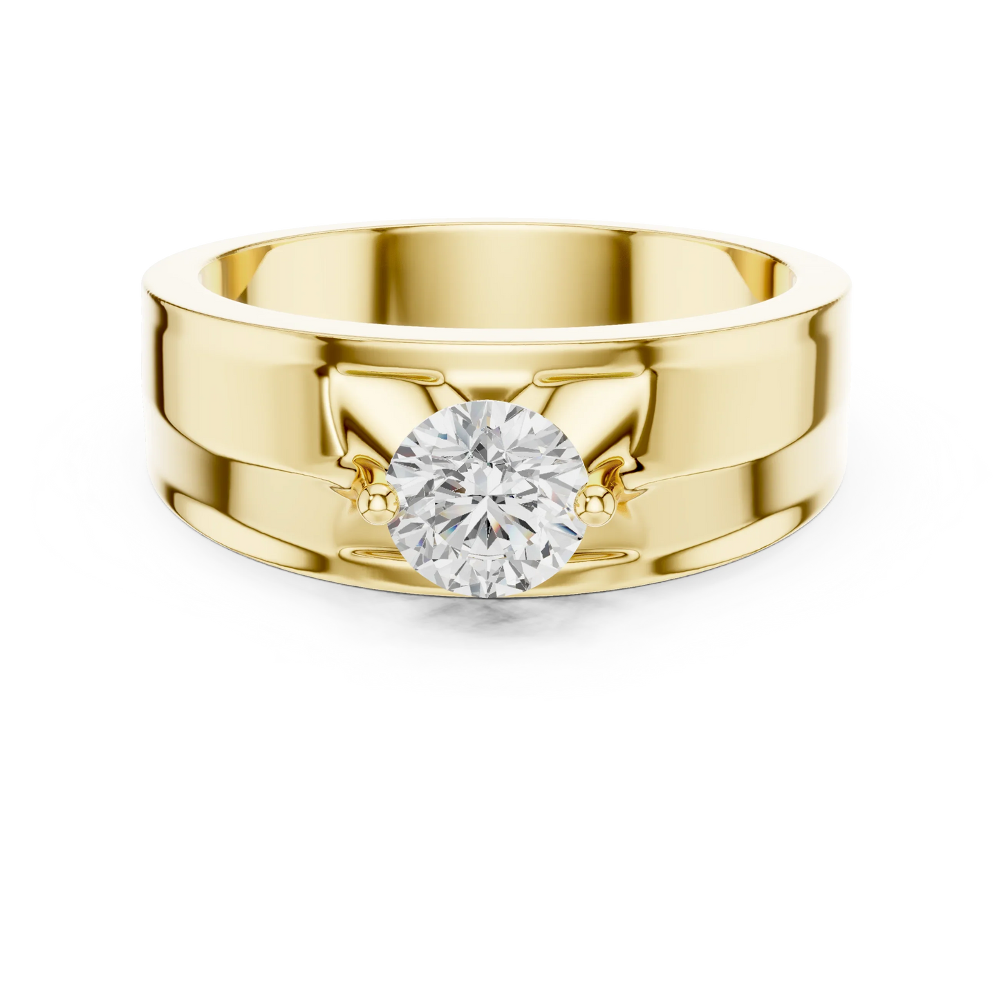Round Diamond Cathedral Solitaire Ring with Wide Band
