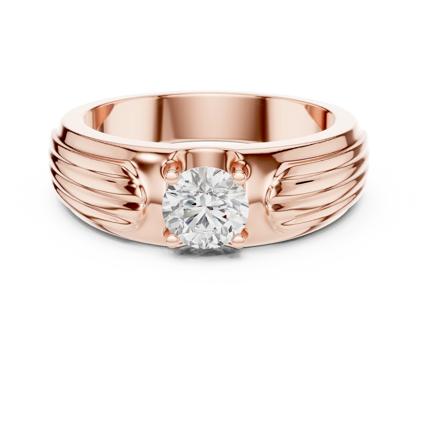 Round Diamond Solitaire Ring with Grooved Shank