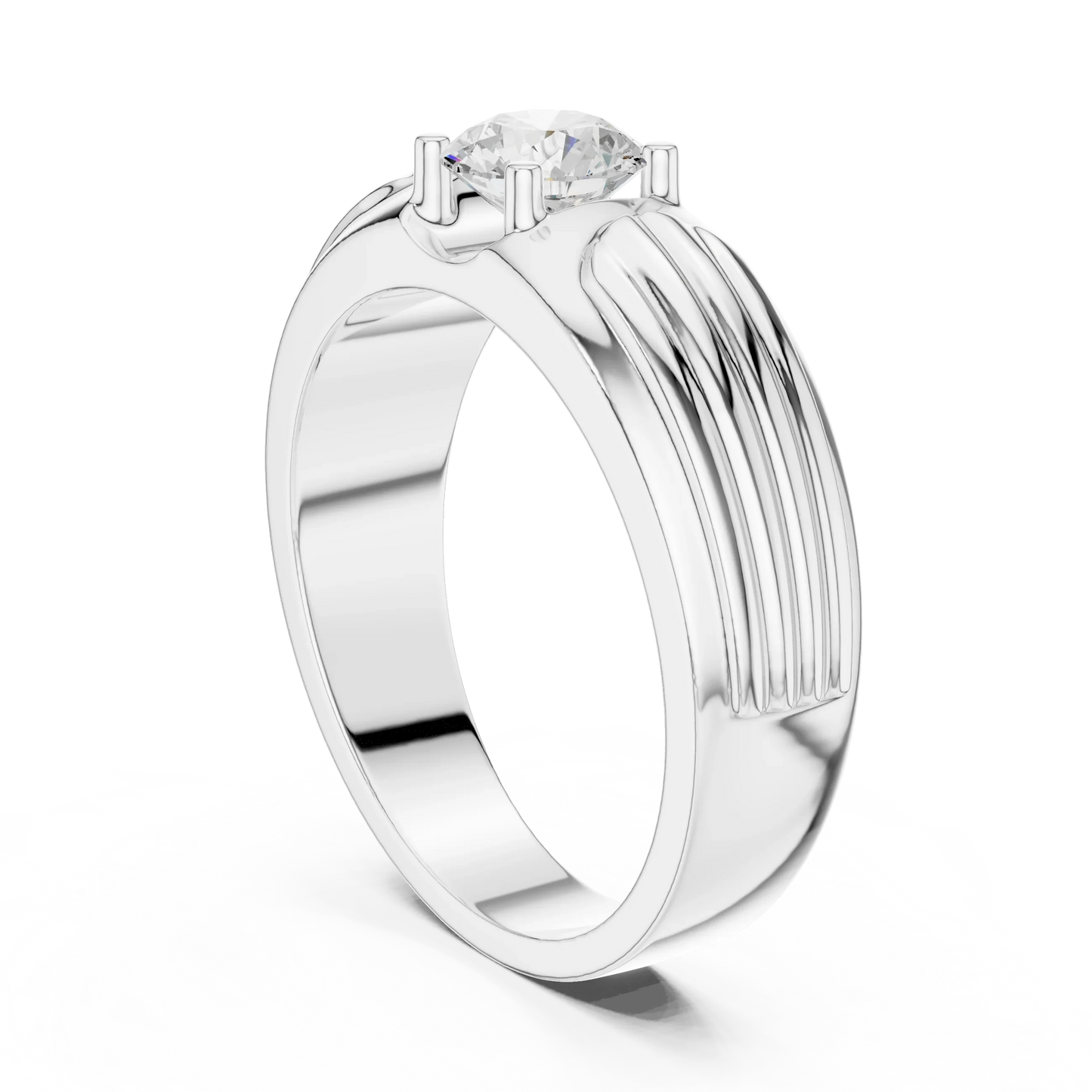 Round Diamond Solitaire Ring with Grooved Shank