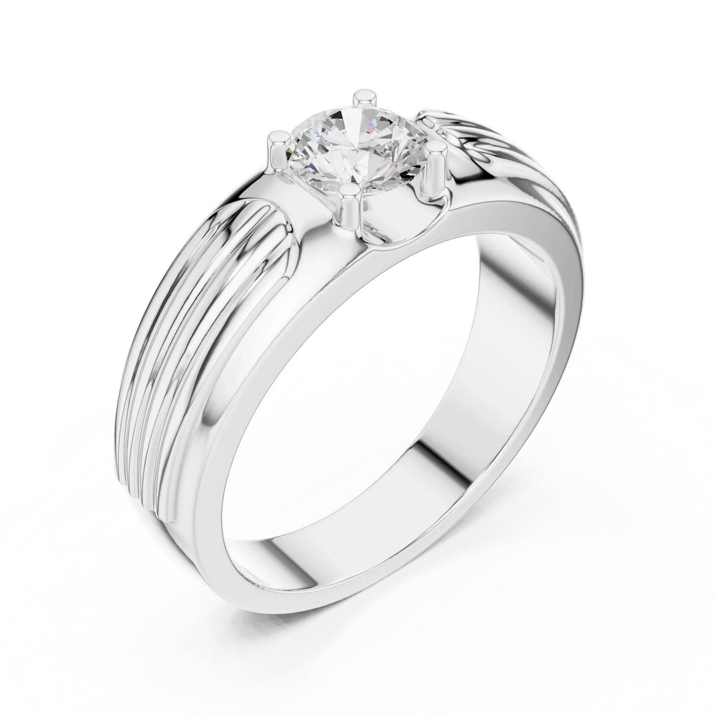 Round Diamond Solitaire Ring with Grooved Shank