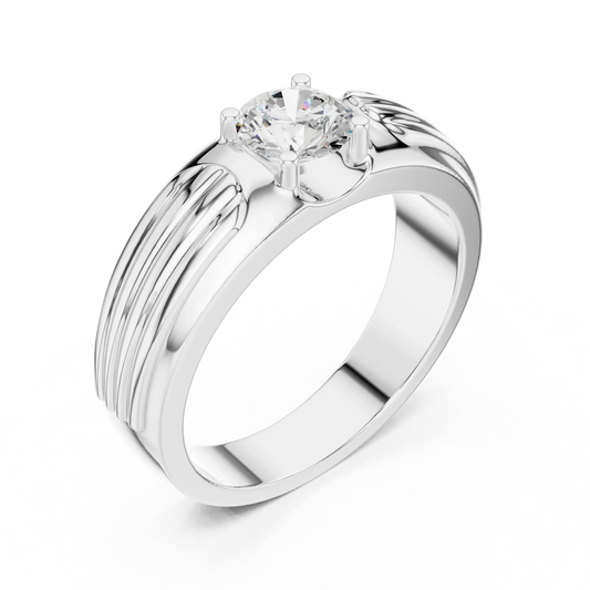 Round Diamond Solitaire Ring with Grooved Shank