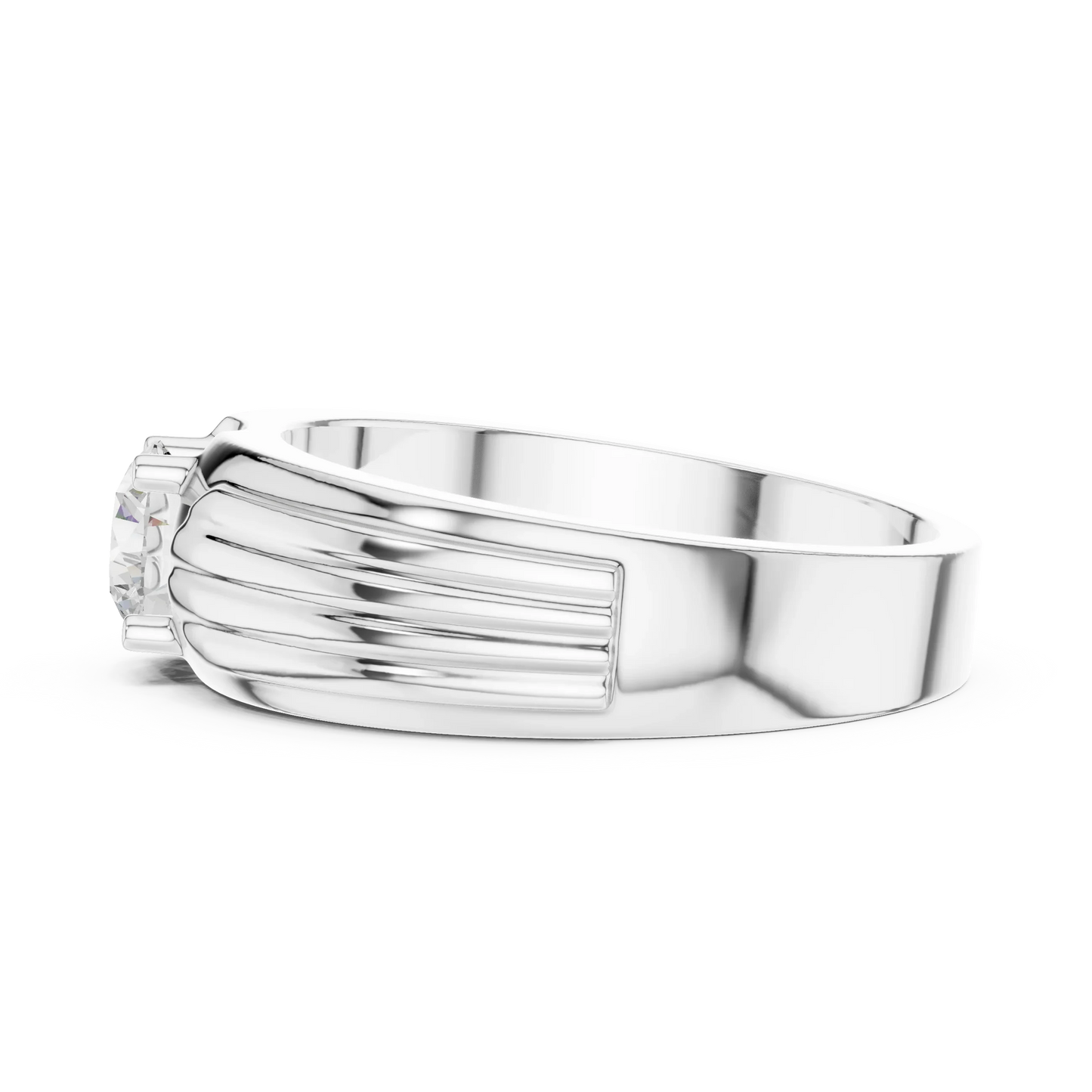 Round Diamond Solitaire Ring with Grooved Shank