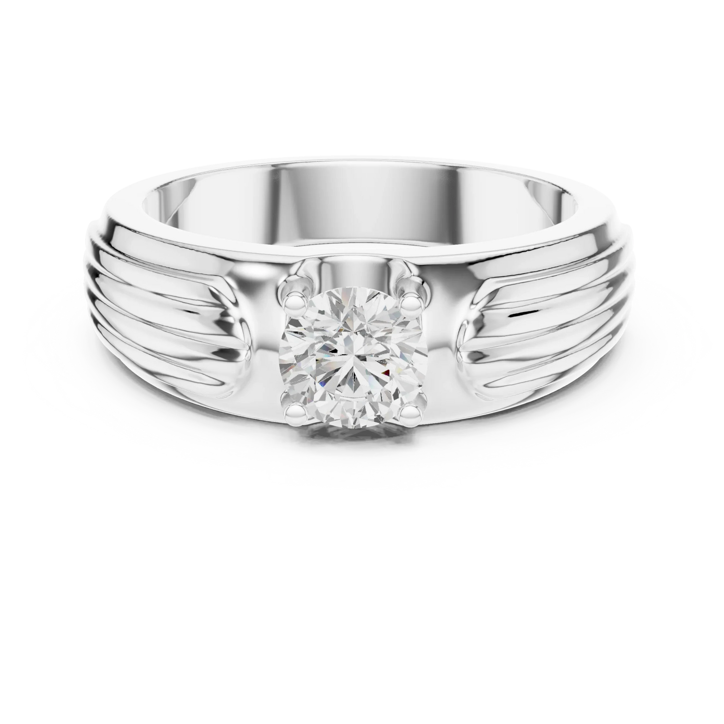 Round Diamond Solitaire Ring with Grooved Shank