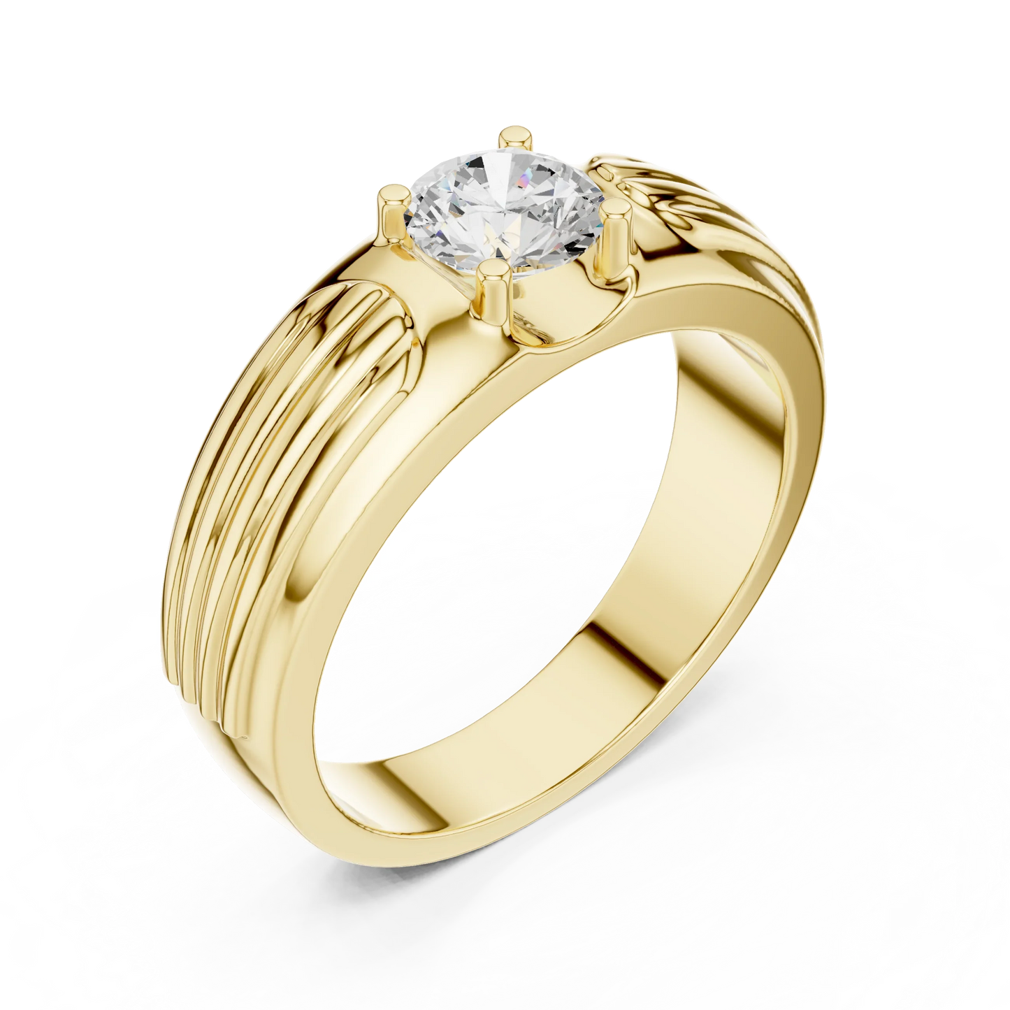 Round Diamond Solitaire Ring with Grooved Shank