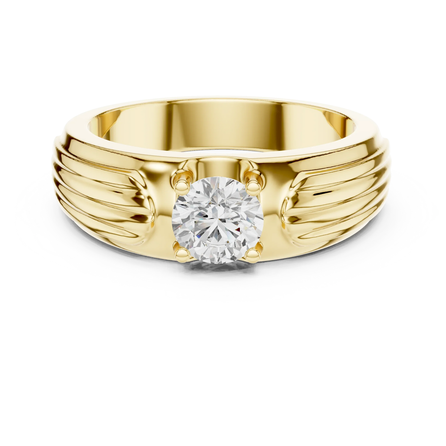 Round Diamond Solitaire Ring with Grooved Shank