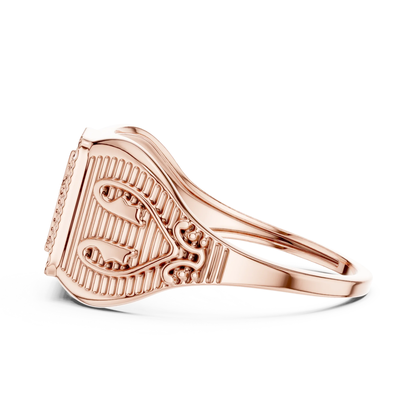 Ornate Rectangular Shri Symbol Signet Ring