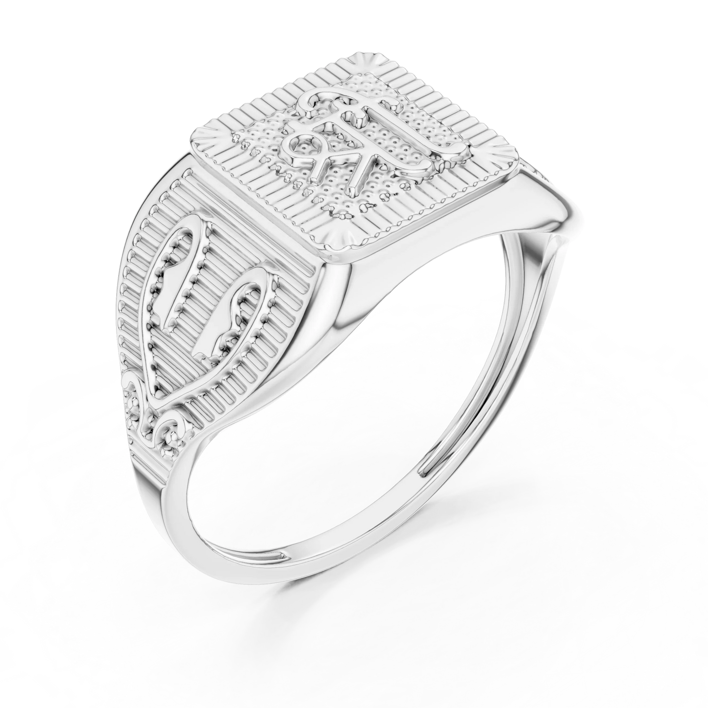 Ornate Rectangular Shri Symbol Signet Ring