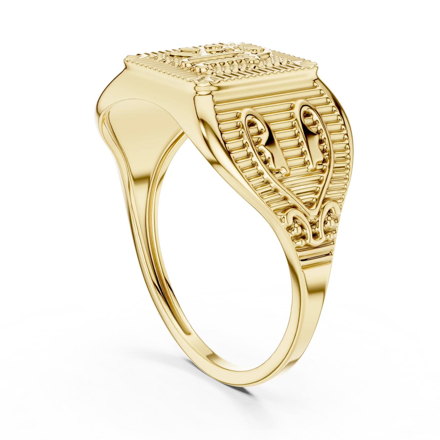 Ornate Rectangular Shri Symbol Signet Ring