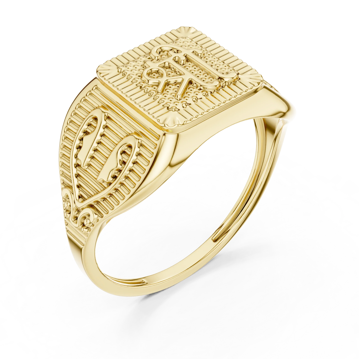 Ornate Rectangular Shri Symbol Signet Ring