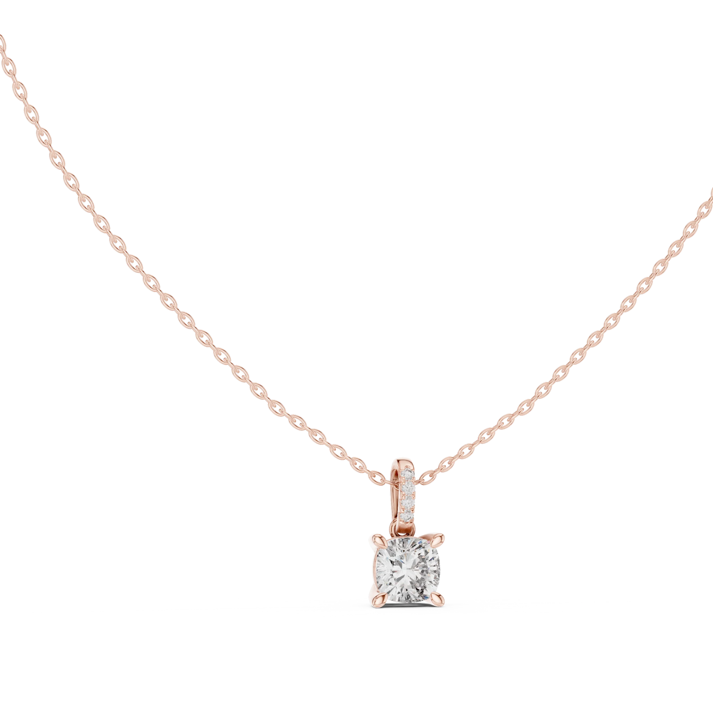 Princess Cut Diamond Solitaire Pendant with Pave Bail