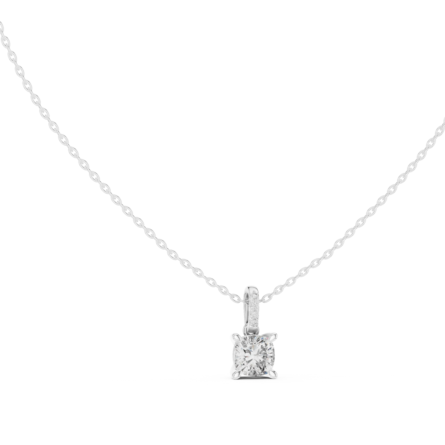 Princess Cut Diamond Solitaire Pendant with Pave Bail