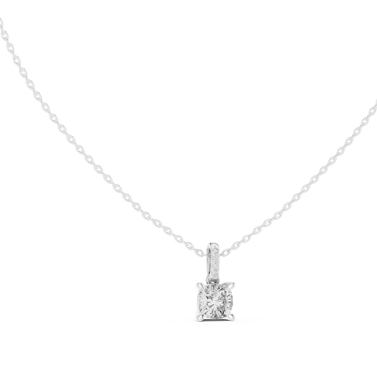 Princess Cut Diamond Solitaire Pendant with Pave Bail
