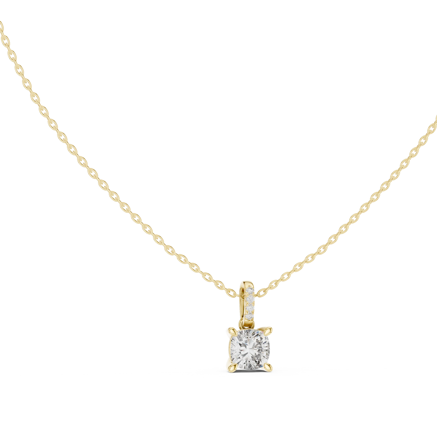Princess Cut Diamond Solitaire Pendant with Pave Bail