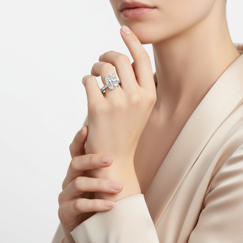 White Gold Cushion Diamond Halo Ring