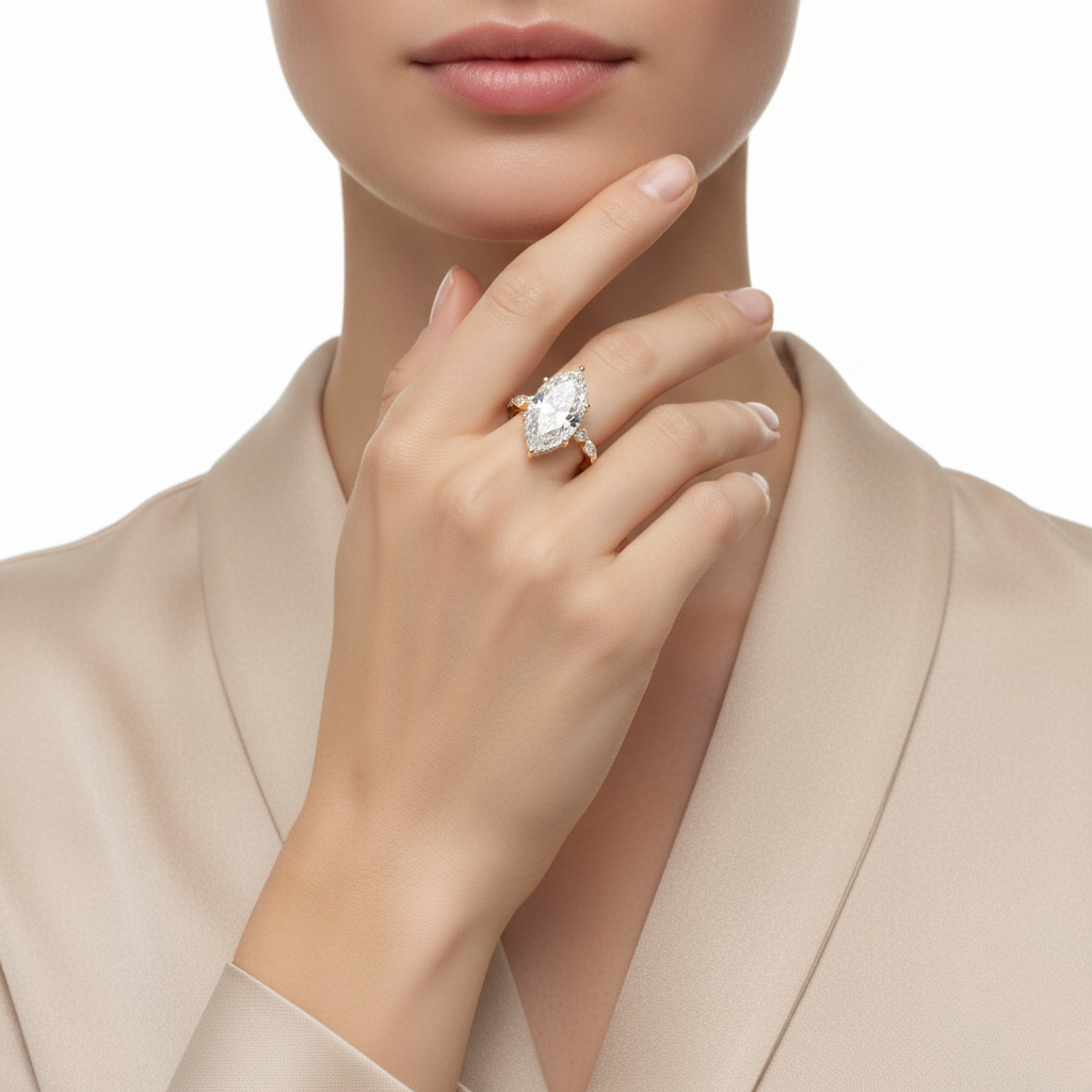 Yellow Gold Marquise Diamond Halo Ring