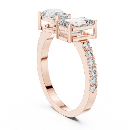 Pear and Emerald Cut Toi et Moi Ring