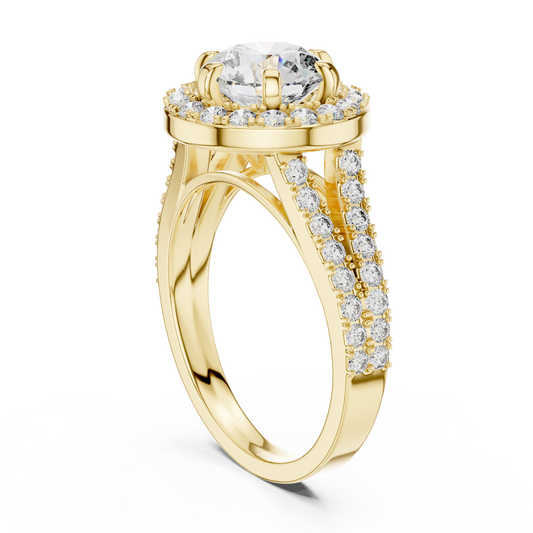 Round Halo Split Shank Engagement Ring