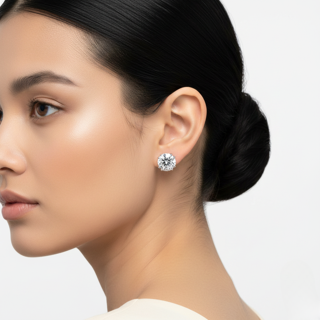 White Gold Round Diamond Stud Earrings