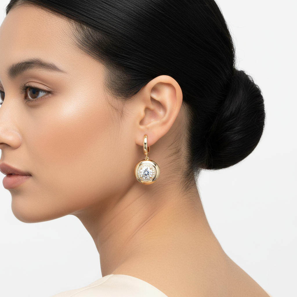 Yellow Gold Round Diamond Earrings