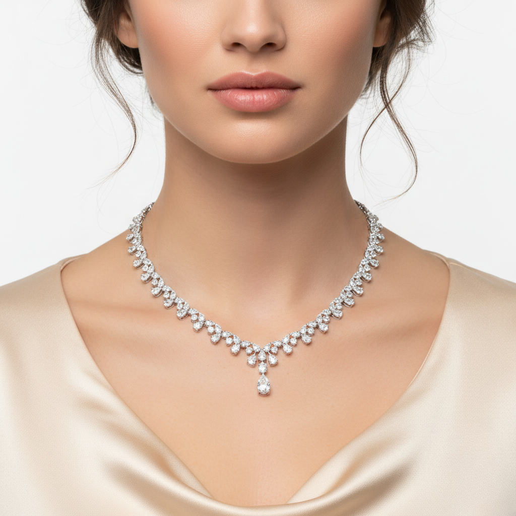 White Gold Pear Diamond Necklace