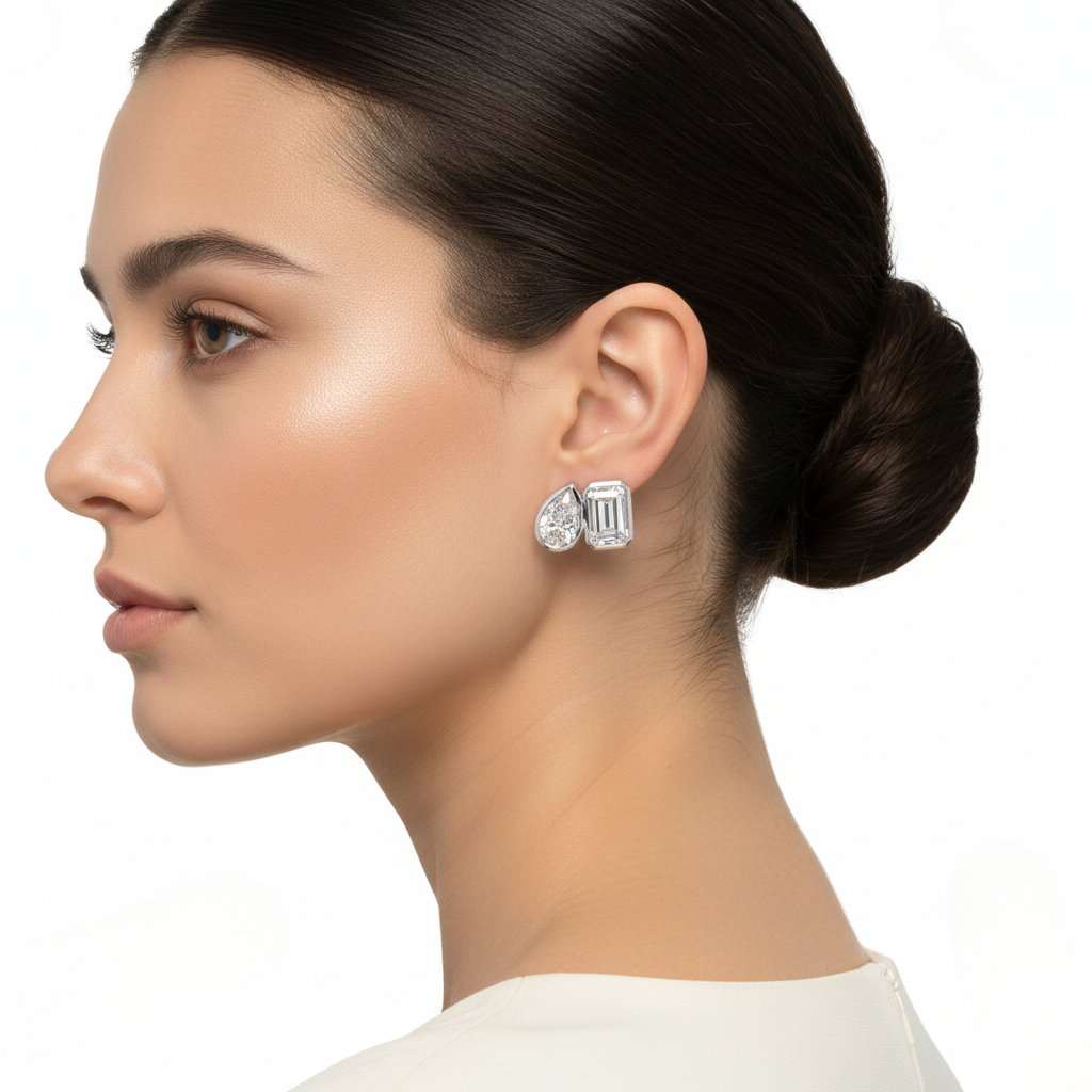 White Gold Pear & Emerald Diamond Earrings