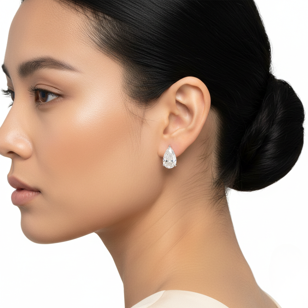 Yellow Gold Pear Diamond Stud Earrings