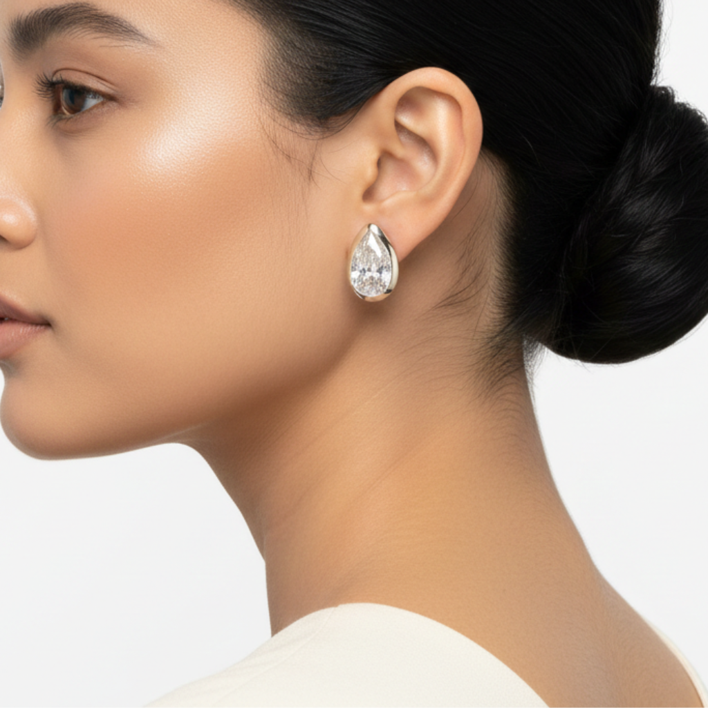 Yellow Gold Pear Diamond Stud Earrings