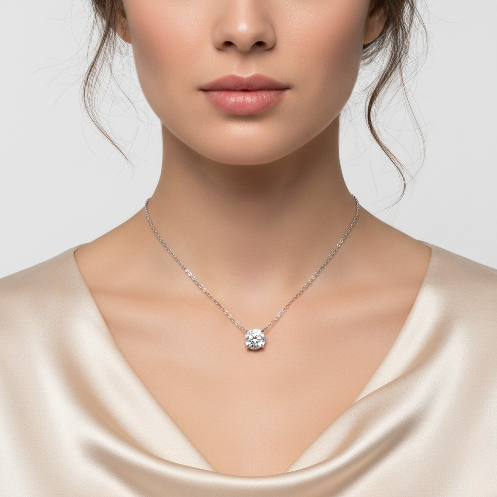 White Gold Round Diamond Pendant