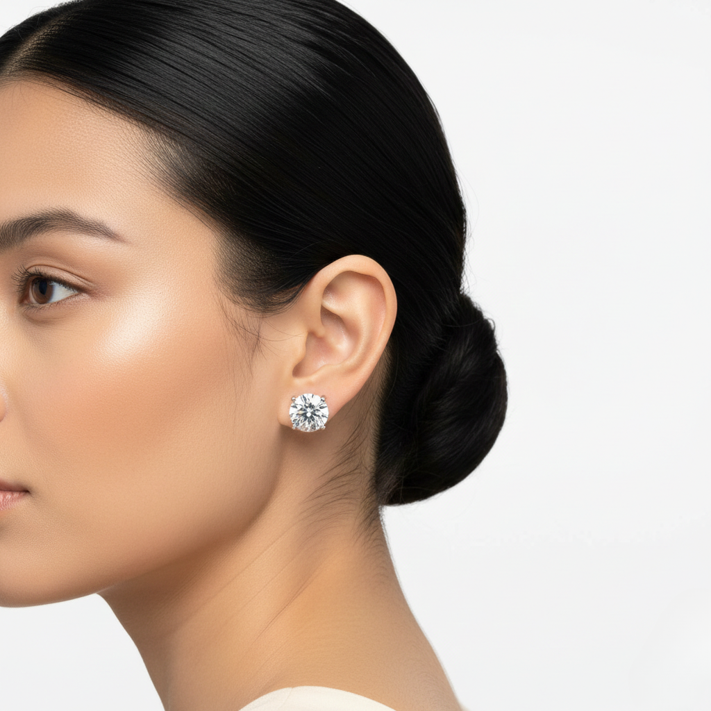 Yellow Gold Round Diamond Stud Earrings