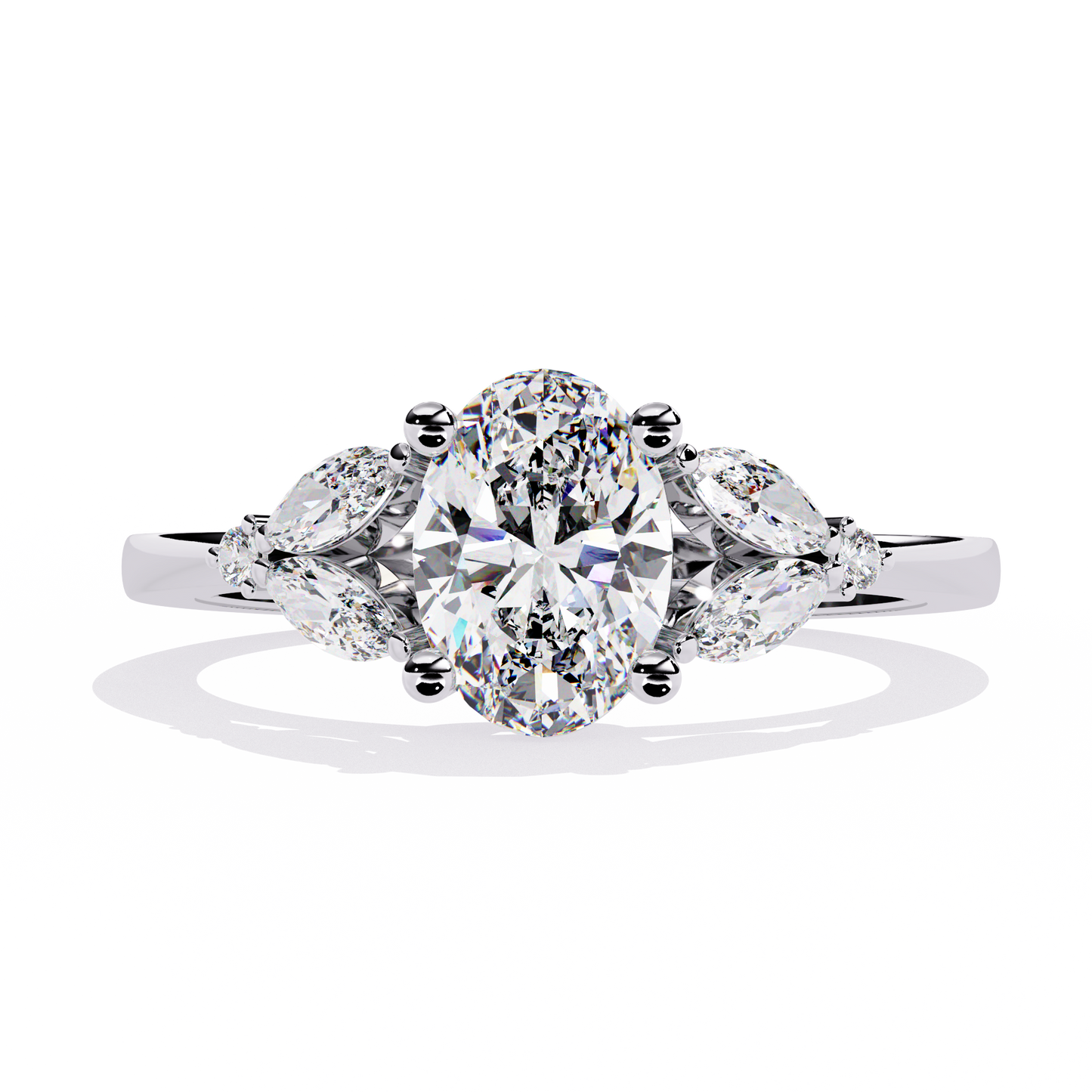 Oval Engagement Ring with Marquise Side Stones