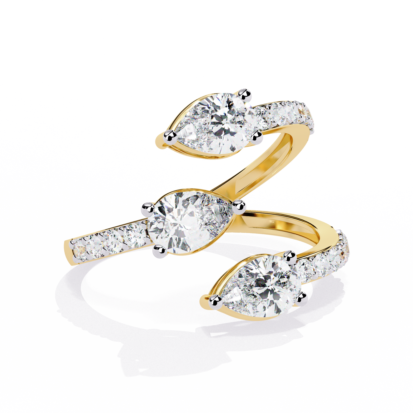 Diamond Serpent Wrap Ring | Modern Three Stone Design