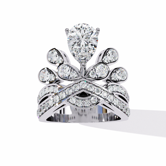 Diamond Peacock Statement Ring | Pear Cut Art Deco Design