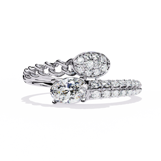 Diamond Crossover Statement Ring | Chain Link & Oval Solitaire Design