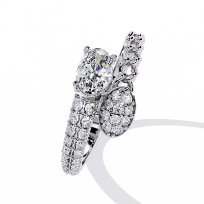 Diamond Crossover Statement Ring | Chain Link & Oval Solitaire Design