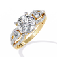 Classic Three Stone Diamond Ring | Elegant Split Shank with Halo Accents