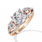 Classic Three Stone Diamond Ring | Elegant Split Shank with Halo Accents