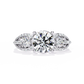 Classic Three Stone Diamond Ring | Elegant Split Shank with Halo Accents
