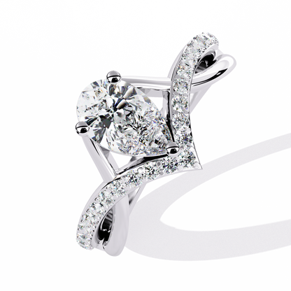 Pear Diamond Tiara Ring | Modern Chevron Engagement Ring