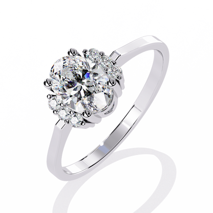 Floral Oval Halo Diamond Engagement Ring