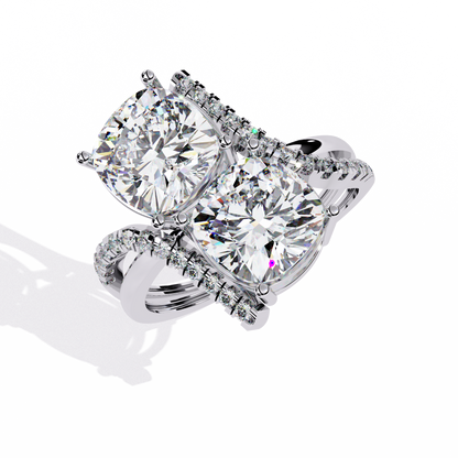 Double Cushion Cut "You and Me" Halo Ring