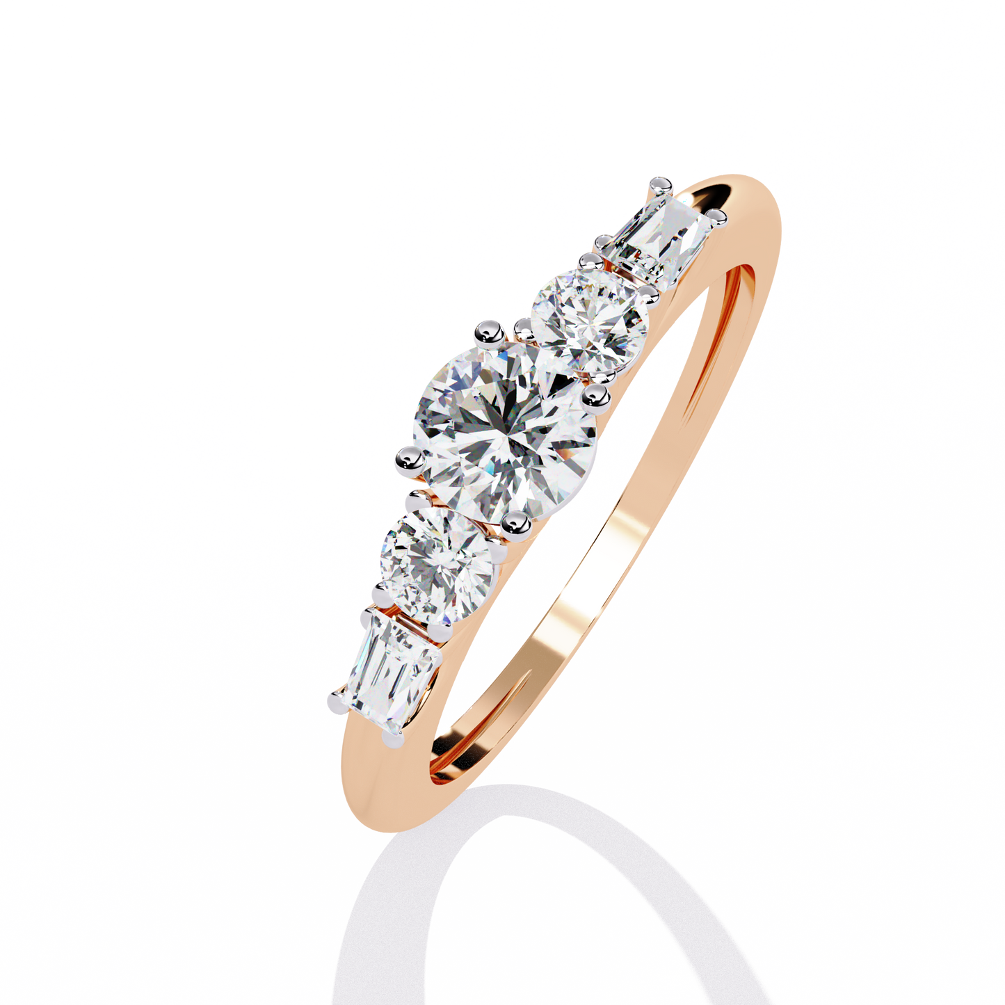 Round Diamond Engagement Ring with Baguette Side Stones
