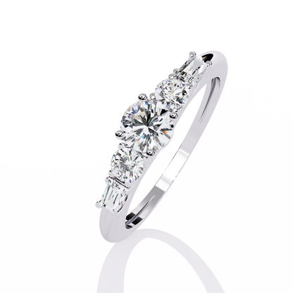 Round Diamond Engagement Ring with Baguette Side Stones